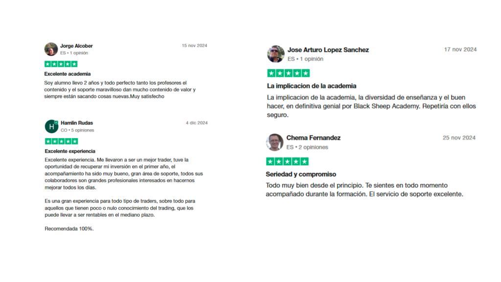 Opiniones verificadas de alumnos en Trustpilot – opinión de Black Sheep